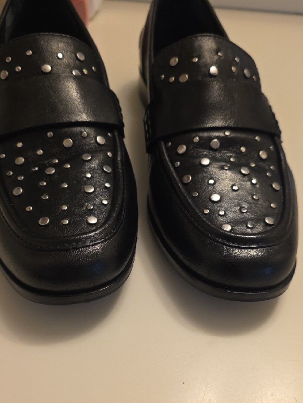 Seychelles Black Studded Leather Penny Loafers - Picture 6 of 8